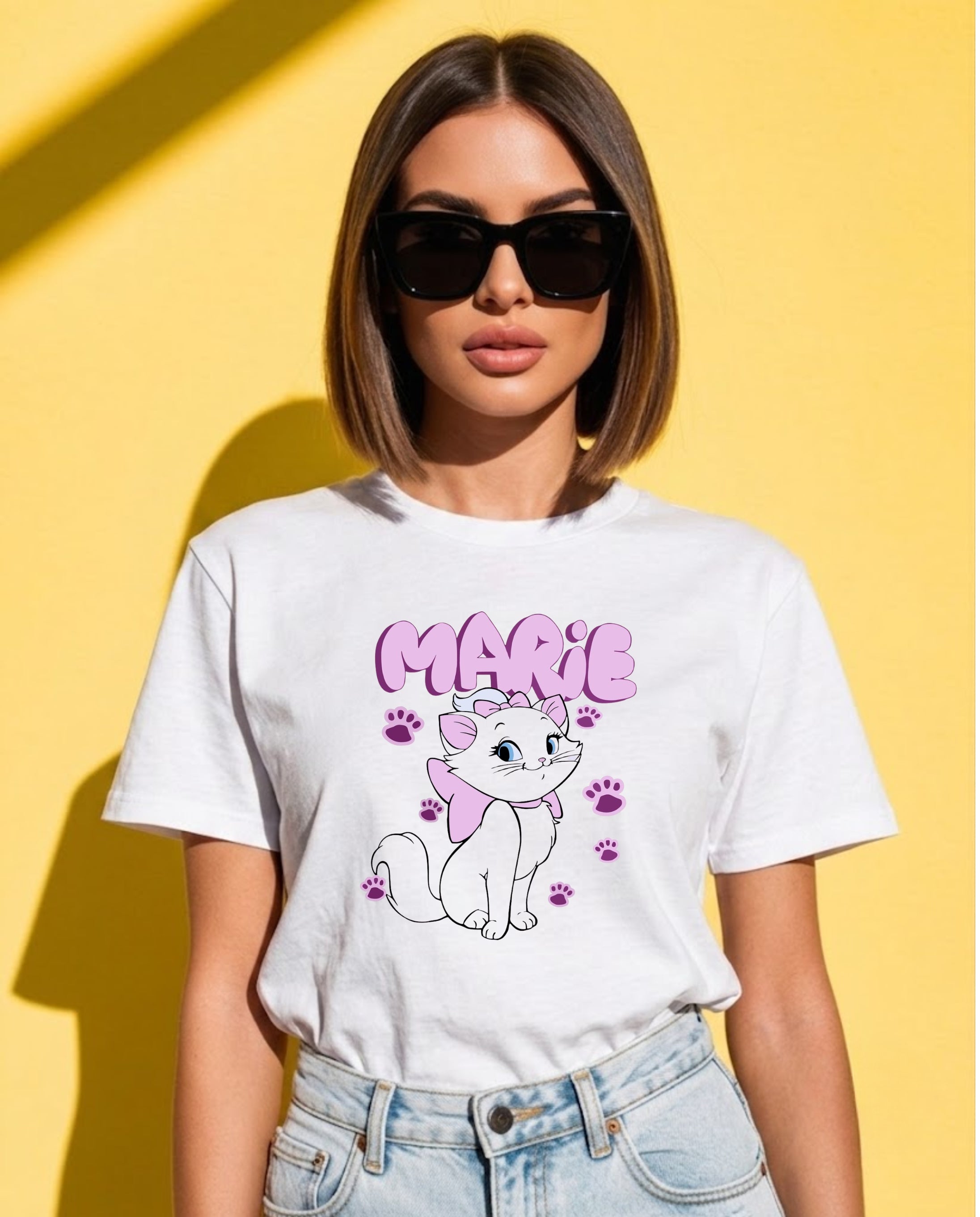 Marie Cat Graphic Printed T-Shirt for Women | 100% Cotton | Casual Everyday Wear